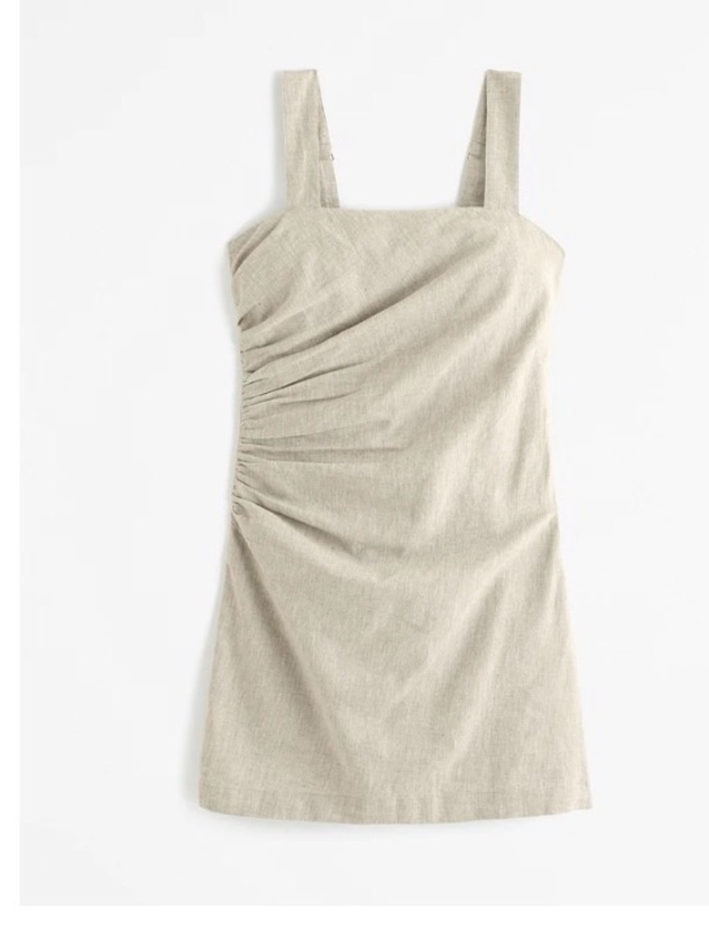 Abercrombie & Fitch Beige Square-Neck linen blend Ruched Mini Dress